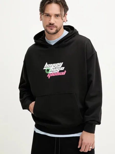 Dukserica Hugo Blue za muškarce s kapuljačom s tiskom crna