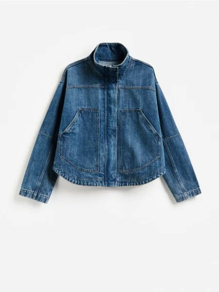 Reserved Geacă din denim bleumarin