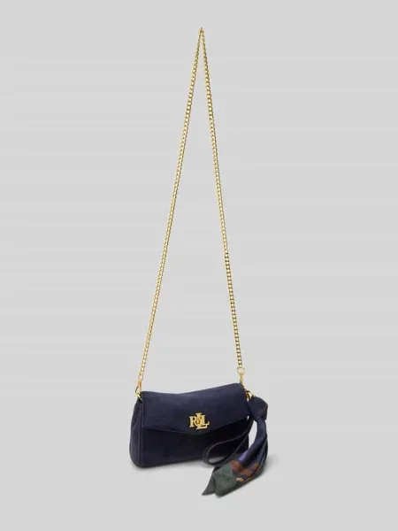 Torba na ramię z naturalnej skóry z owcy Lauren Ralph Lauren granatowa