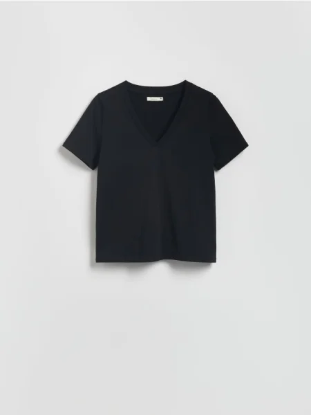 Reserved Tricou cu croială regular și decolteu în V negru