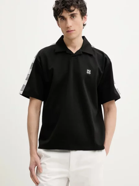 HUGO tricou polo barbati cu imprimeu negru