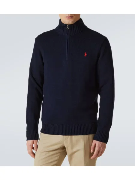 Pulover Polo Ralph Lauren de jumătate de fermoar albastru