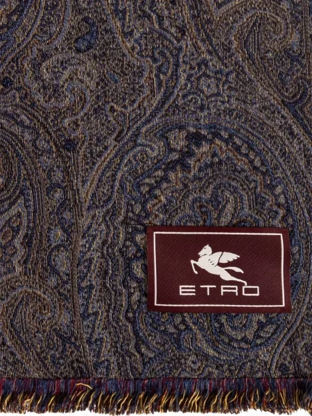 Fular Etro cu franjuri cu model paisley gri