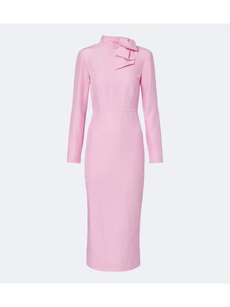 Žakárové koktejlkové šaty Roland Mouret s mašľou ružová