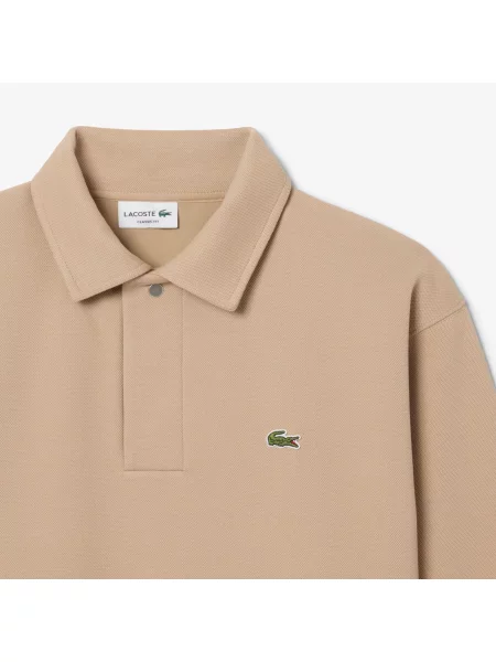 Поло Lacoste с воротником бежевое