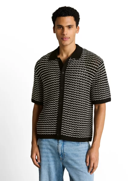 TOM TAILOR DENIM Geacă tricotată negru alb