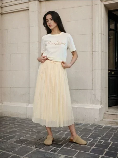 Плісирована мідді спідниця з зав'язкою на талії світло-жовтий жовта