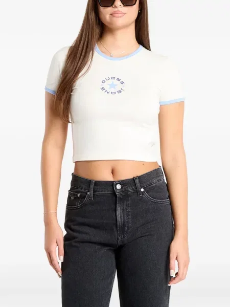 Tricou Guess Jeans cu imagine alb