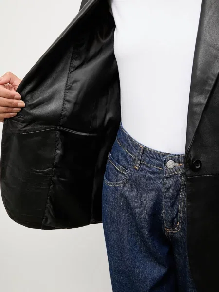 Шкіряний піджак Answear.LAB однобортний однотонний чорний