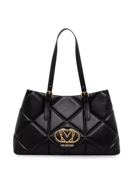Matlasat geantă shopper Love Moschino cu autograf negru