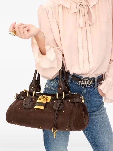 Geantă Chloé din piele de căprioară maro