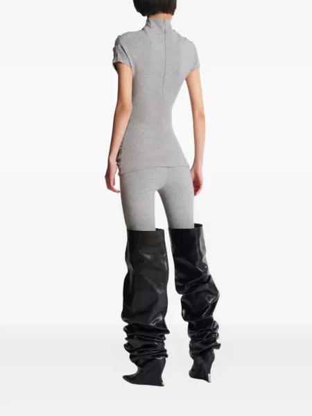 Top Balmain tricotate drapat scurt gri