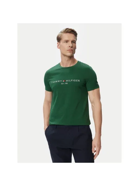 Tommy Hilfiger Majica Logo Temno Slim Fit zelena