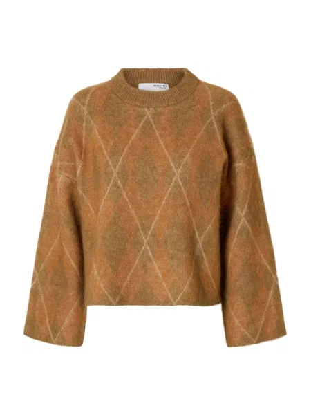 SELECTED Pulover SLFLULU ecru / coniac / deschis maro