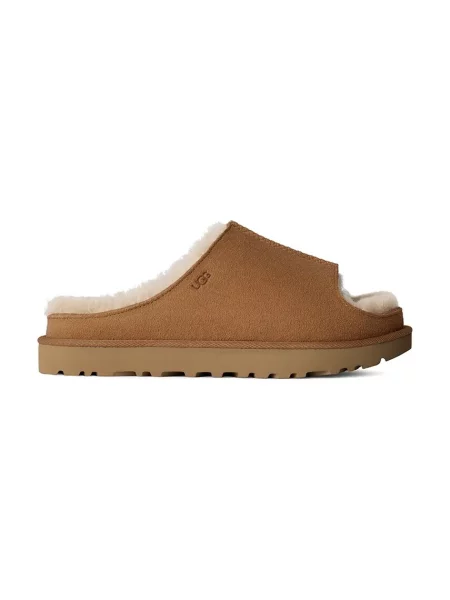 UGG papuci din piele Greenport Slide femei maro cu platforma bej