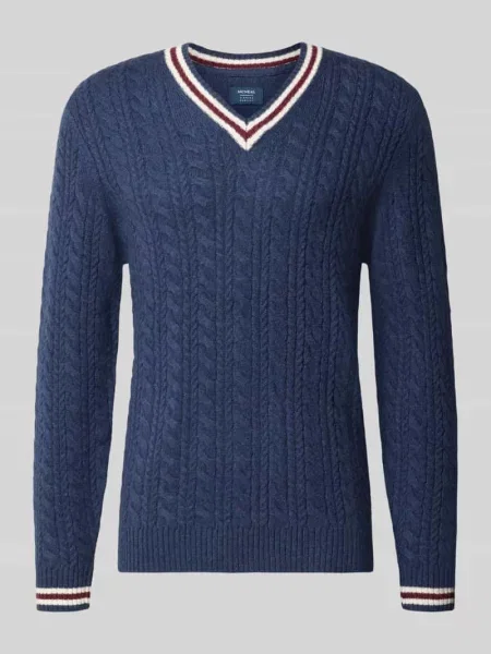 Sweter z dzianiny z dodatkiem wełny Mcneal granatowy