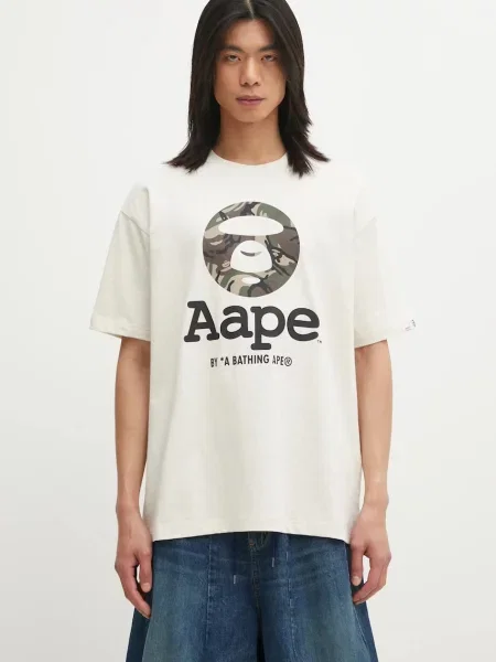 AAPE tricou din Basic cu imprimeu bej