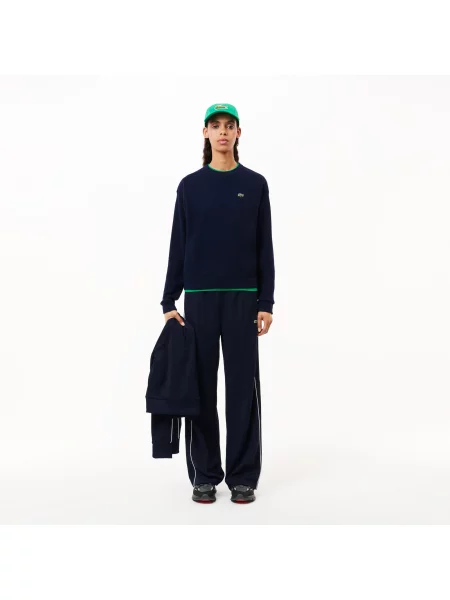 Lacoste Sweter Z Okrągłym Dekoltem Z Wełny granatowy
