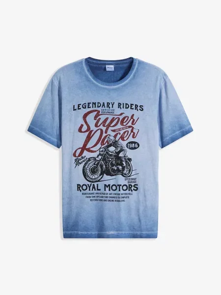 T-shirt z bawełny organicznej z efektem wytarcia niebieska