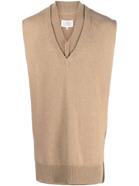 Pulover Maison Margiela cu decolteu în V maro