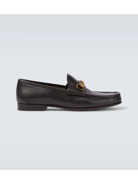 Usnjene loaferke Gucci rjava