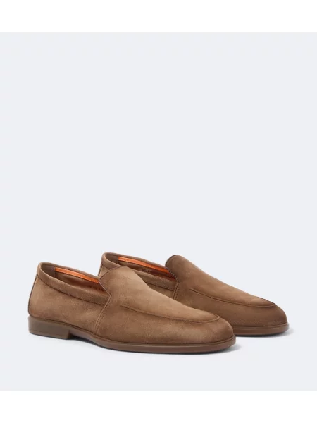 Pantofi loafer Santoni din piele de căprioară maro