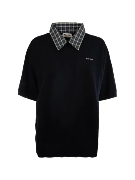 Tricou polo Miu Miu din cașmir albastru