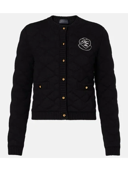 Pikowany kardigan Moncler wełniany czarny