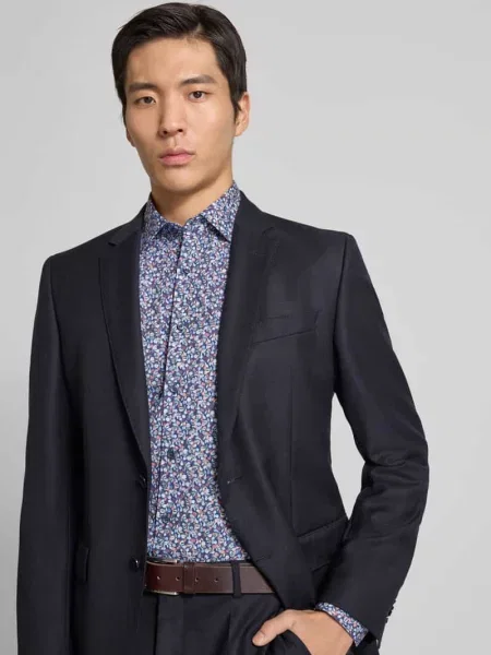 Koszula biznesowa o kroju slim fit z bawełny z kołnierzykiem typu kent Olymp Level 5 granatowa