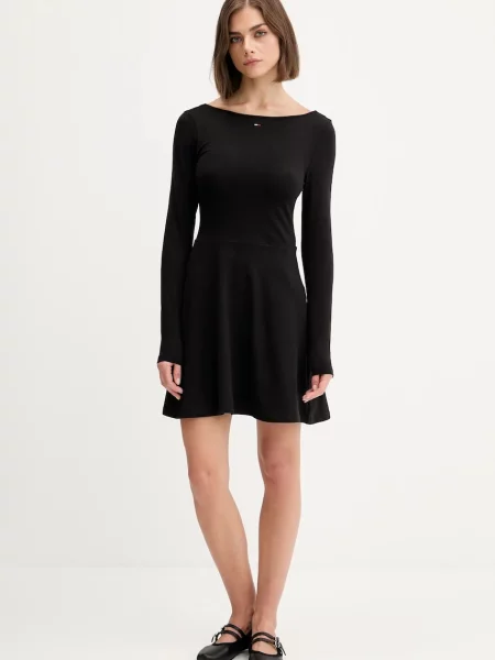 Tommy Jeans sukienka mini rozkloszowana czarny