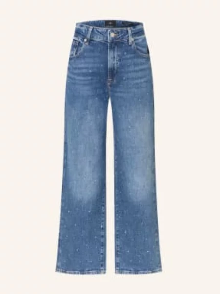 7 For All Mankind Rovné Džíny Stovepipe S Ozdobnými Kamínky blue shine modré