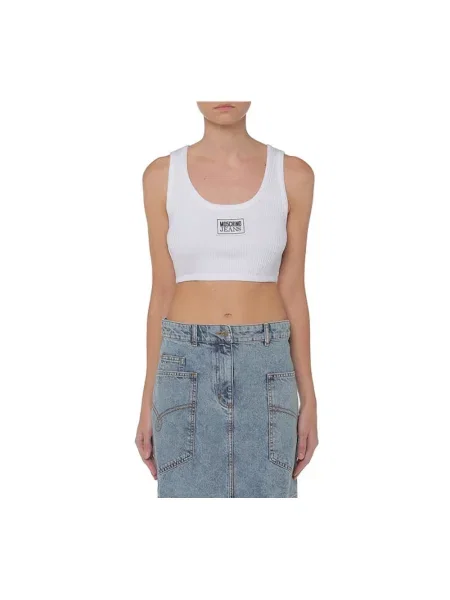 Top Moschino z logo o skróconej długości biały