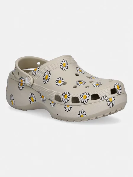 Crocs natikači s platformo Classic Platform Floral Clog bež