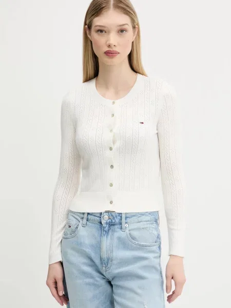 Tommy Jeans kardigan beżowy lekki biały