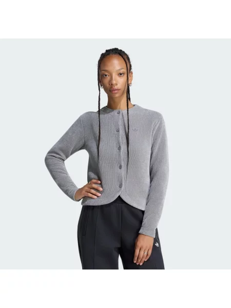SVETR PREM ESS CHENILLE BUTTON UP CARDIGAN šedý
