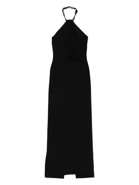 Rochie maxi Solace London drapată cu gât halter de costum negru