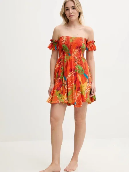 Desigual sukienka plażowa BAHAMAS DRESS pomarańczowy