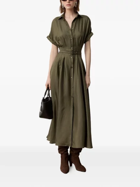 Cu centură rochie tip cămașă Ralph Lauren Collection de mătase verde