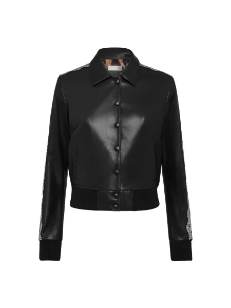 Kurtka skórzana Philipp Plein z kryształkami czarna