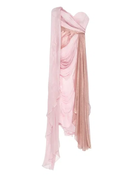 Drapiruotas suknele Iris Serban vieno peties rožinė