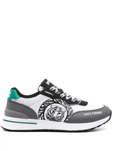Sneakerși Just Cavalli din piele cu imagine cu dungi de tigru alb
