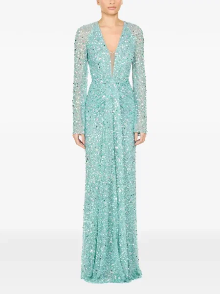 Lung rochie Jenny Packham cu decolteu în V albastru