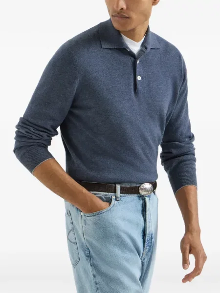 Tricou polo Brunello Cucinelli din cașmir albastru