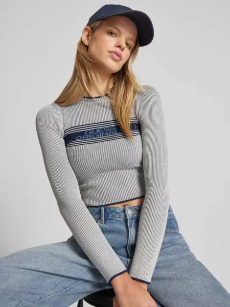 Sweter z wyhaftowanym logo model ‘JACQUARD’ Guess Jeans biały