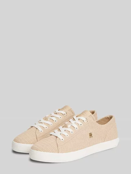 Sneakersy w niskim kroju w imitacji dzianiny z aplikacją z logo Tommy Hilfiger beżowe