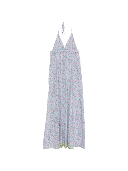 Rochie maxi Mc2 Saint Barth cu model floral cu imagine cu gât halter albastru