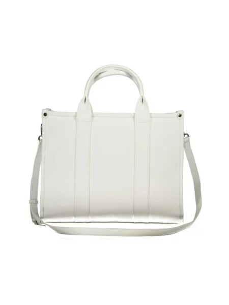Lniana shopperka Valentino By Mario Valentino z logo biała
