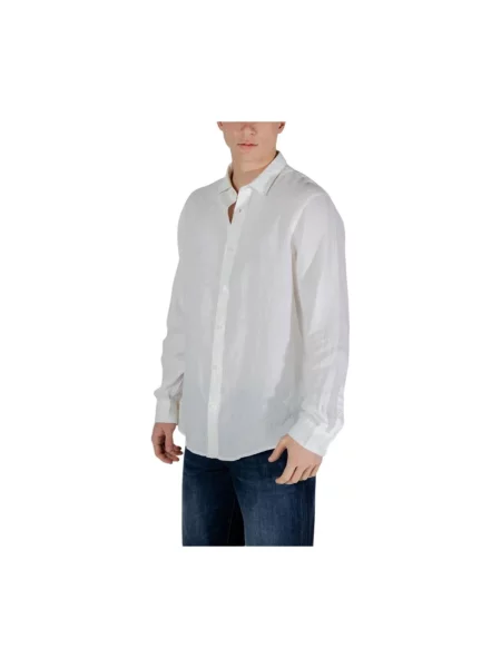 Lniana koszula Armani Exchange z długim rękawem casual biała