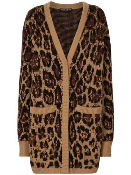 Cardigan Dolce & Gabbana cu imagine cu model leopard cu decolteu în V maro