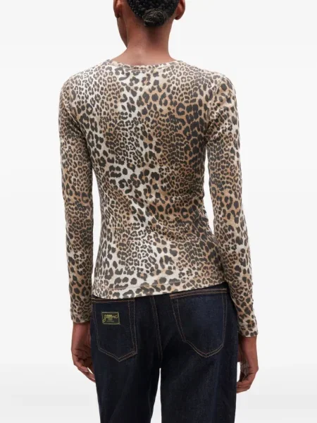 Top Ganni cu model leopard lung maro